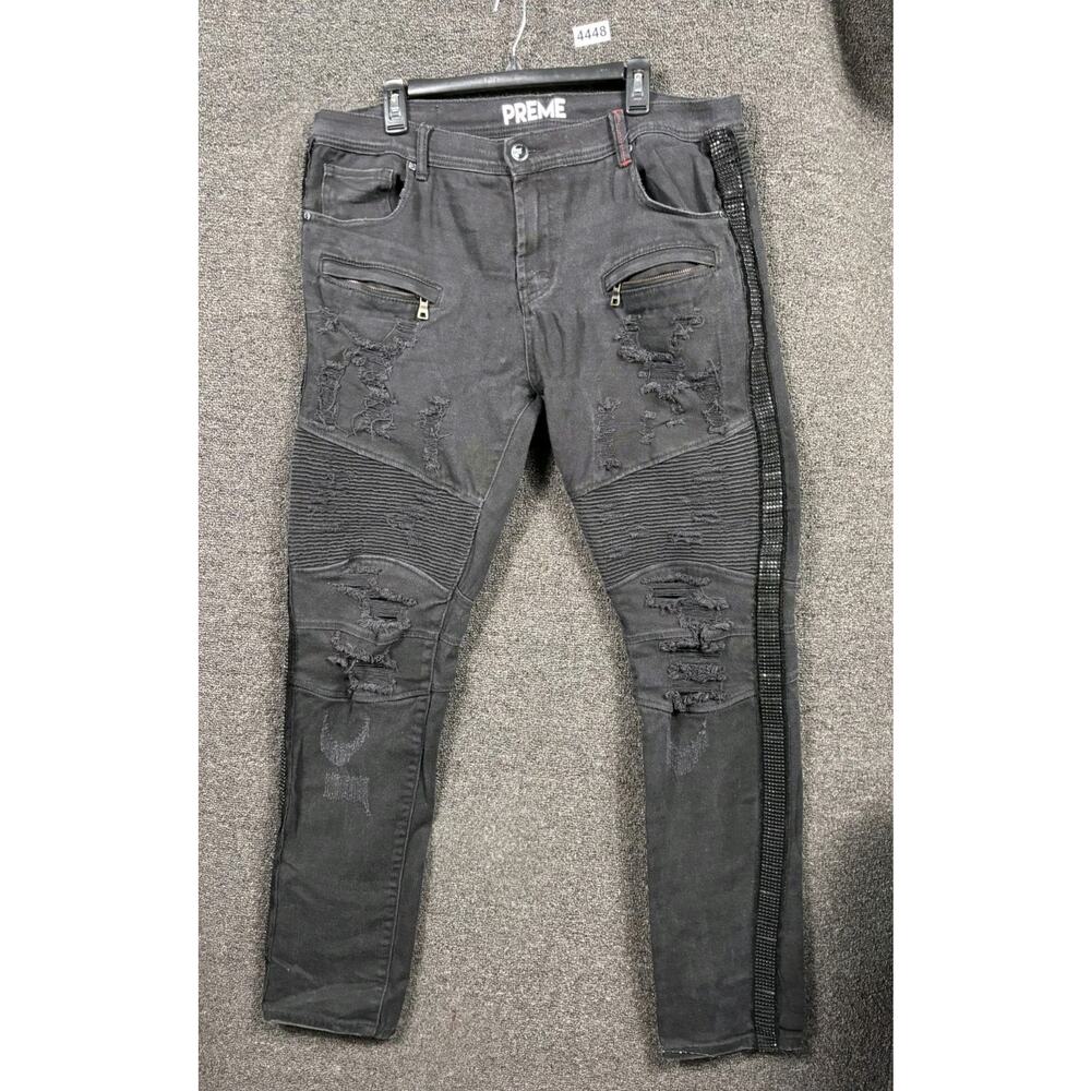 PREME Jeans Men’s 44x34 Distressed Ripped Skinny Leg Streetwear Denim Stretch